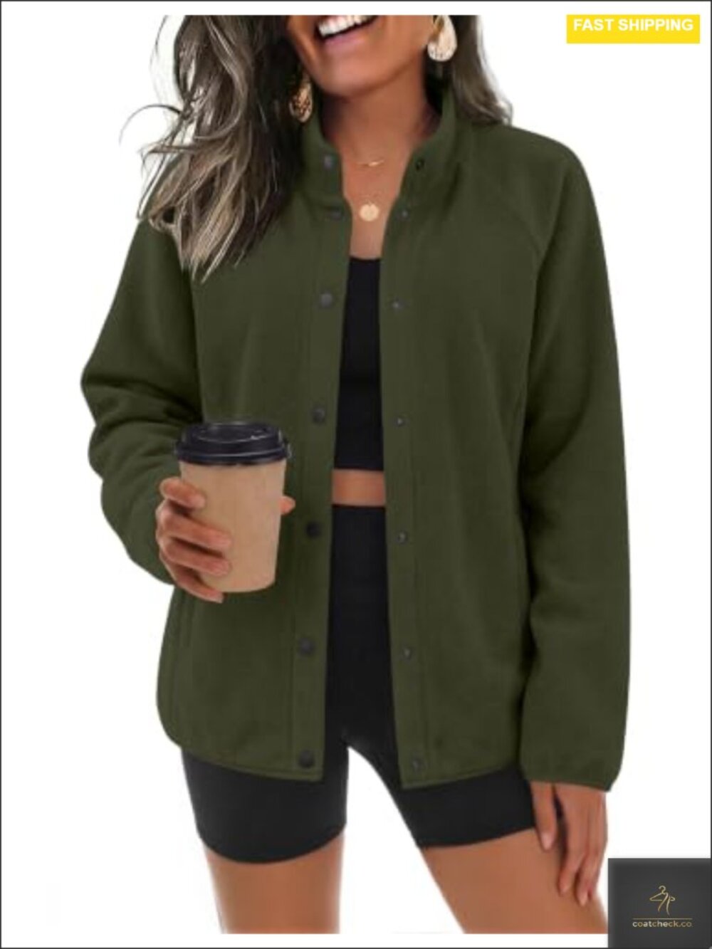 Women's Fleece Jacket Button Down Winter Coat with Pockets